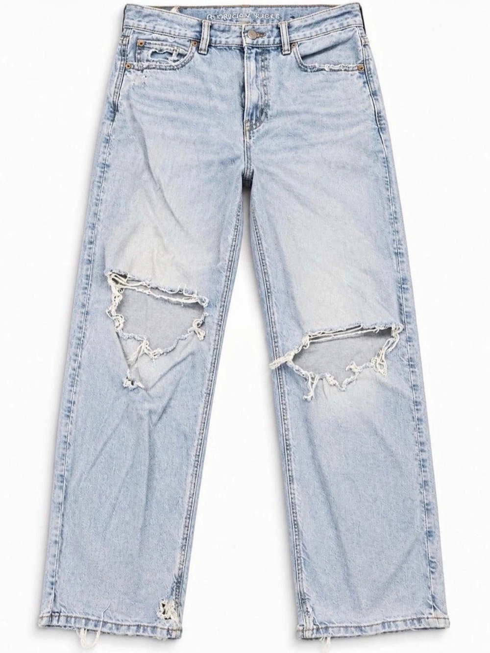 American Eagle Strigid Distressed Straight Leg Jeans in Blue Size 4